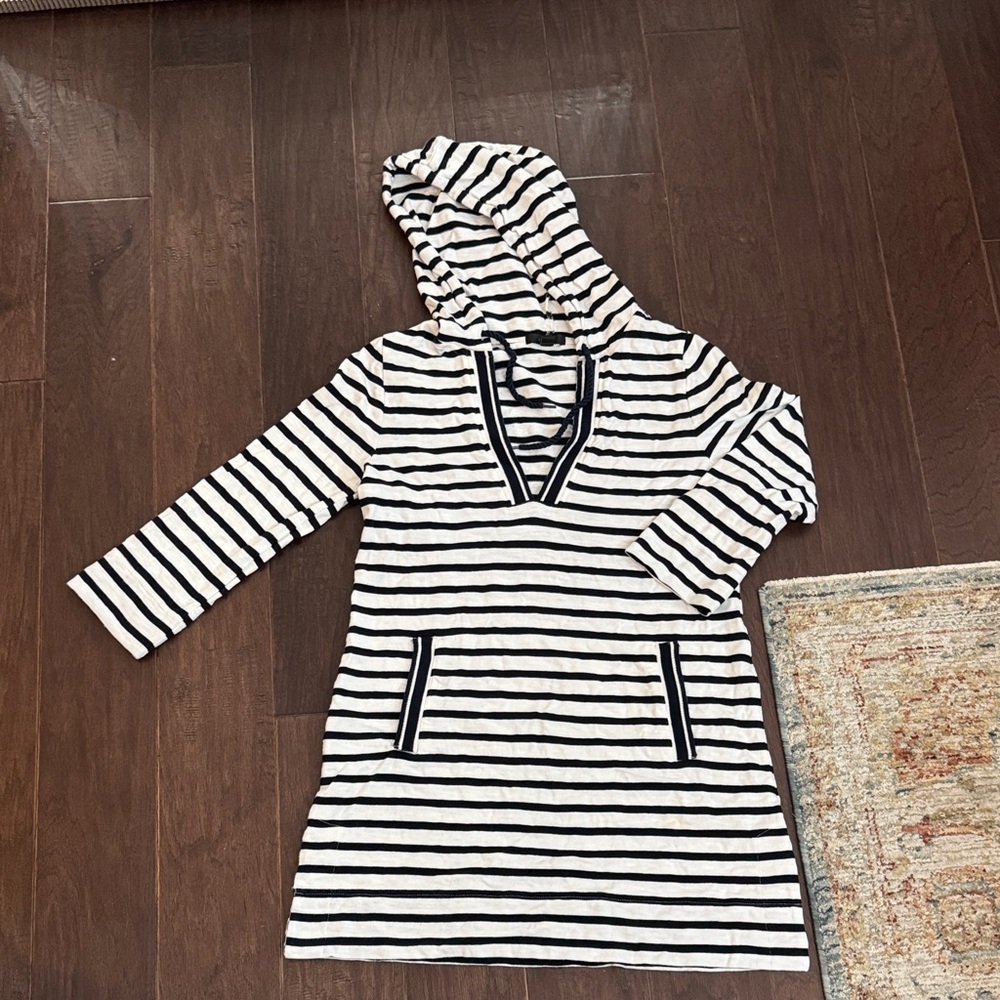 J. Crew Black and White Striped Hooded Tunic